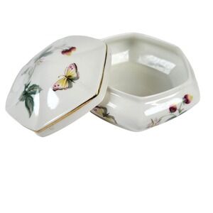 Vtg St. Michael Ashbourne Trinket Vanity Box Fine China Floral Butterfly Hexagon